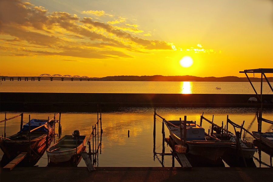 北浦大橋と夕日